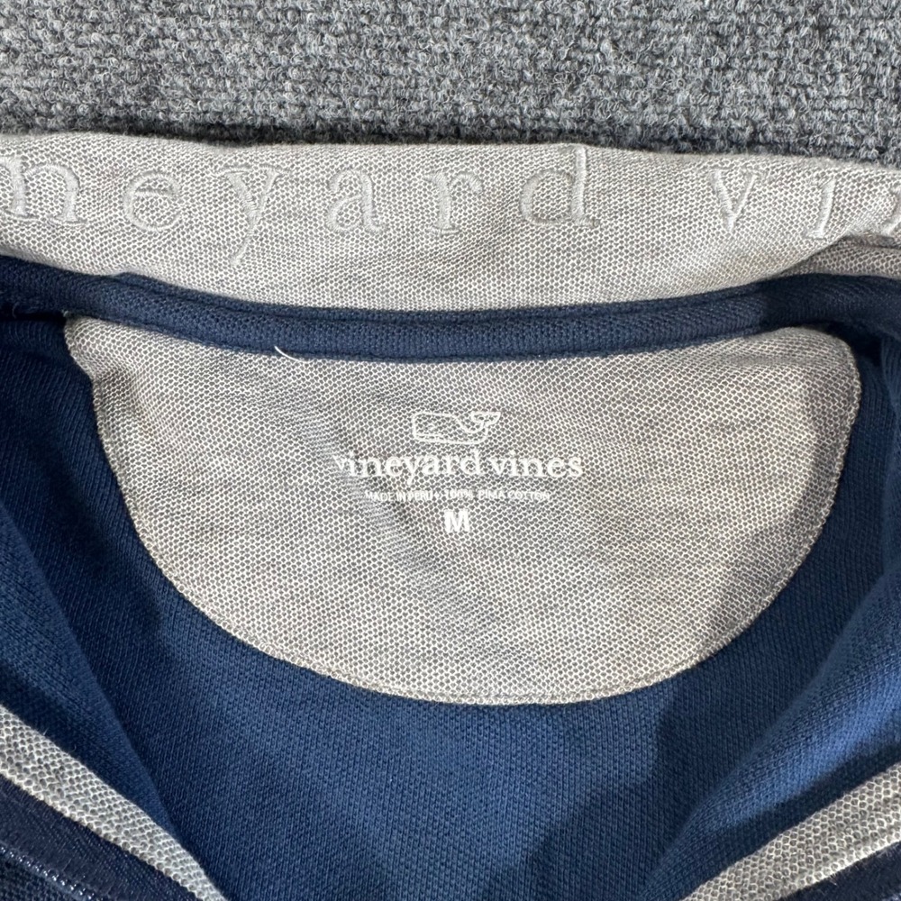 Vineyard Vines Mens Navy Blue 100% Pima Cotton Quarter Zip Pullover Sweater M - Picture 2 of 5